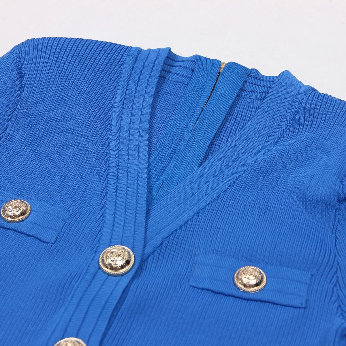 SML-Robe à col en V pour femme, haute qualité, élastique, fermeture éclair au dos, bouton, manches c
