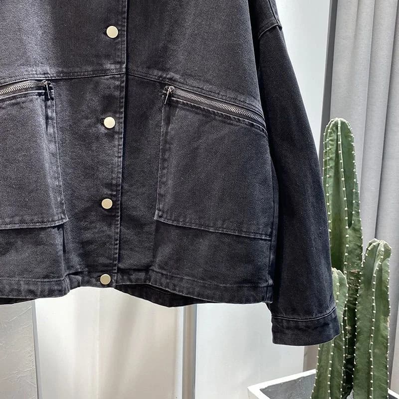 Manteau en denim surdimensionné XXL-6XL adt pour femmes, pardessus en jean vintage noir-gris, automn