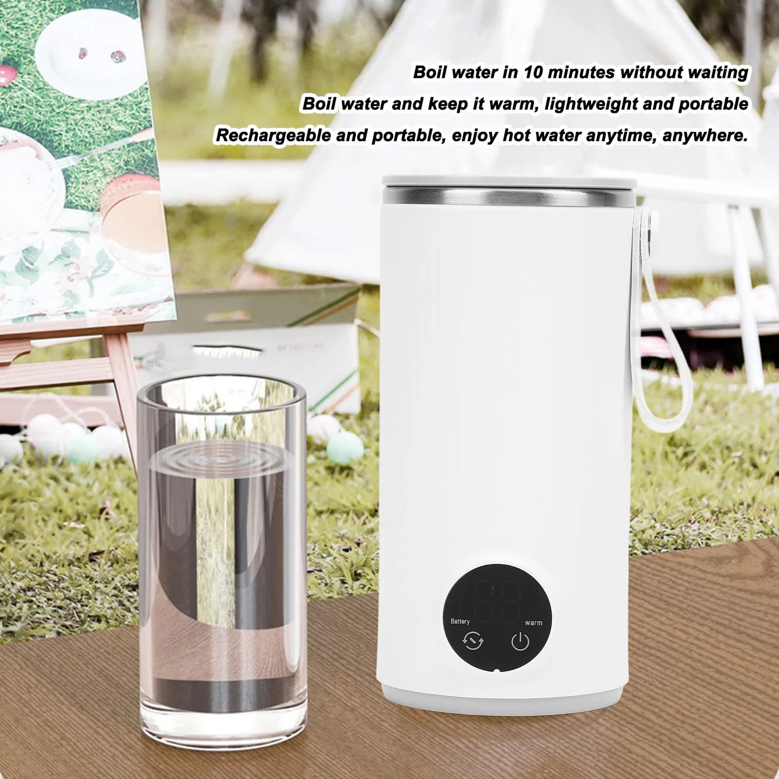 Bouilloire Électrique de Voyage Sans Fil, Rechargeable, 400ml, 55 °C, en Acier Inoxydable, Eau Chaud