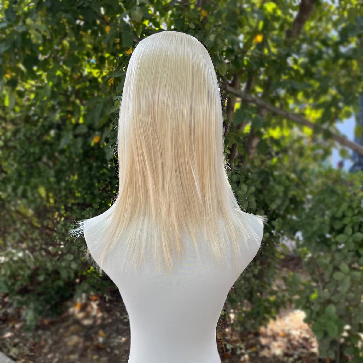Perruque Lace Front Wig synthétique sans colle, blond clair, longueur d'épaule, 13x4, avec raie cent