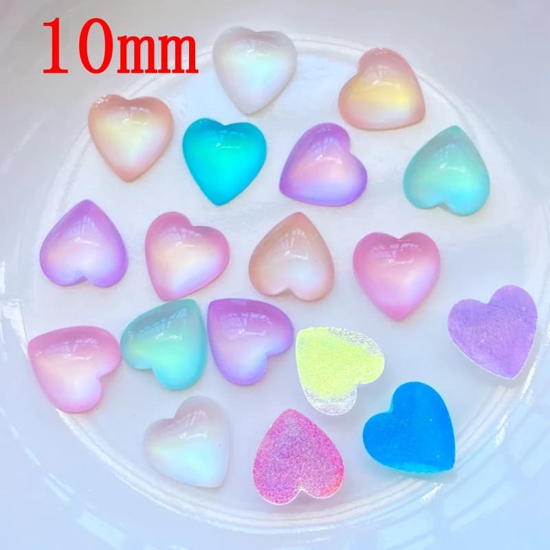 Mini Figurine en résine en forme de cœur brillant, 50 pièces, artisanat, Cabochon à dos plat, orneme