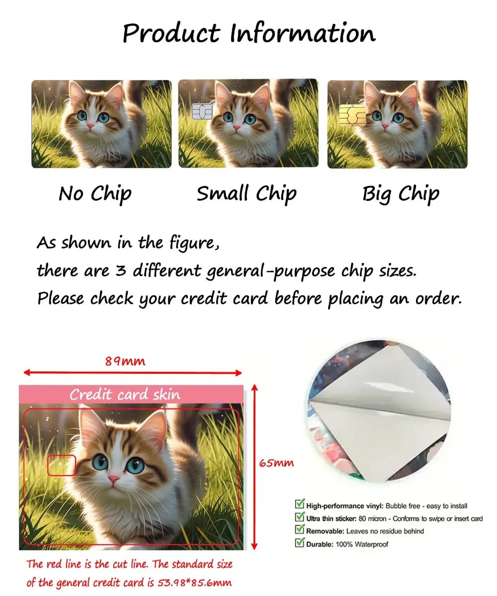 Autocollants pour cartes de crédit Cartoon Kawaii Chiikawas, autocollants mignons mats pour VISA, JC