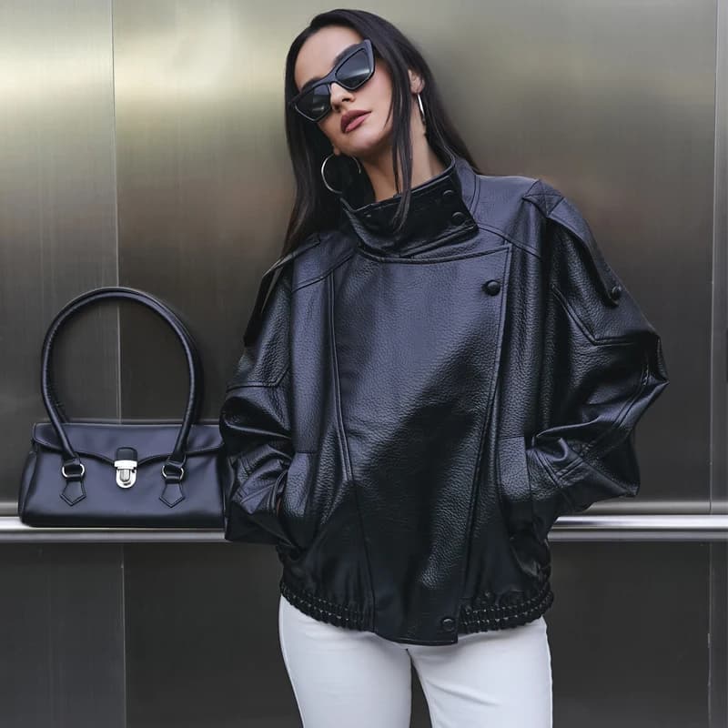 MUJER Faux cuir femme veste noir surdimensionné Bomber vestes pour femmes vêtements d'extérieur hive