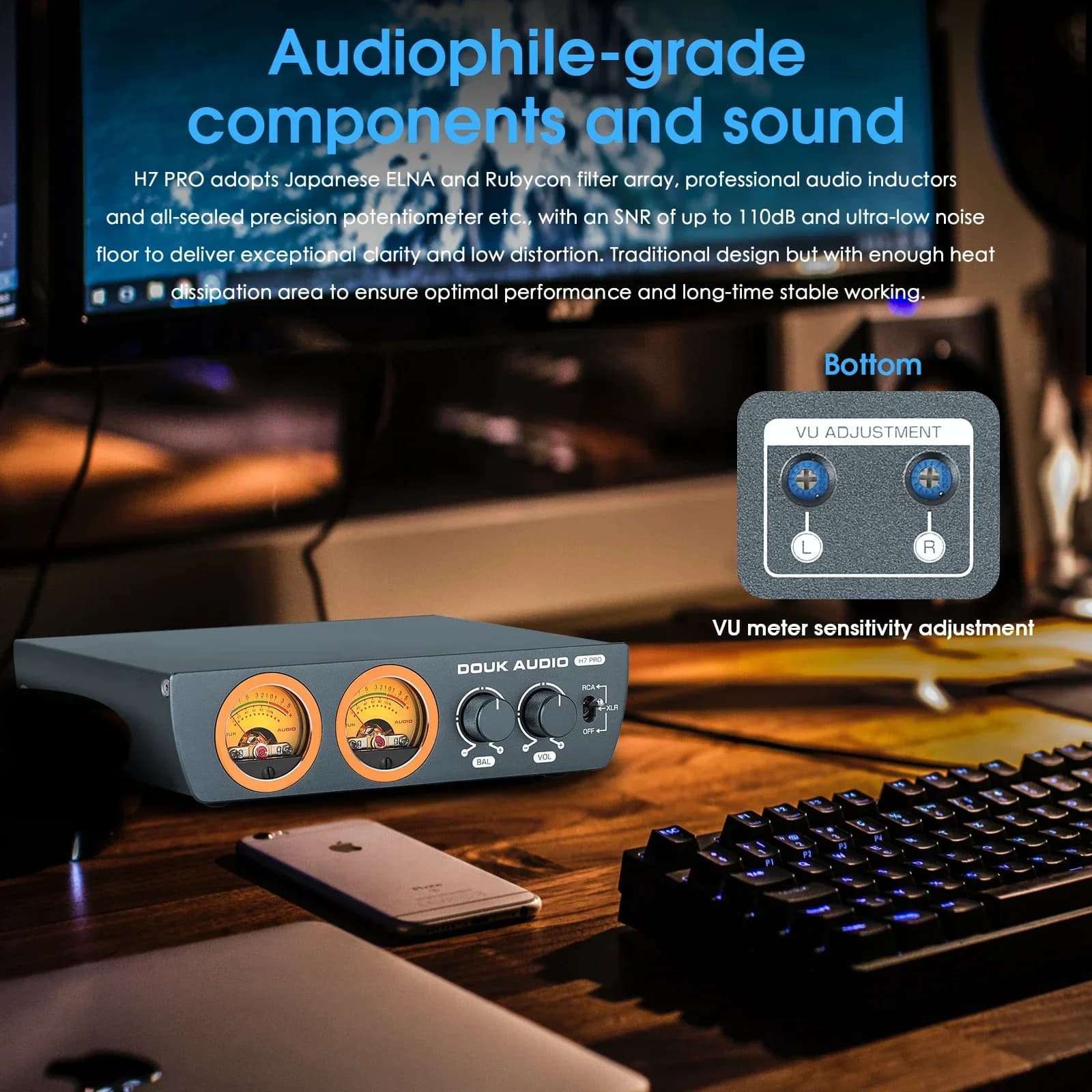 Douk Audio-Amplificateur de puissance domestique stéréo numérique avec VU-mètre, H7PRO, HiFi, Classe