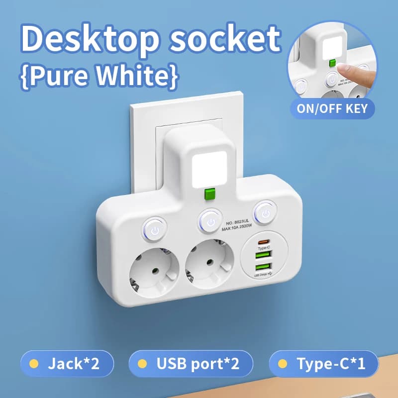 Prise électrique 2/3/4 prises, prise EU, sans rallonge, avec ou sans ports USB Type-C, deux spécific