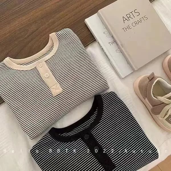 T-shirt à manches longues pour enfants, chemise à rayures coréennes pour garçons et filles, haut Sim