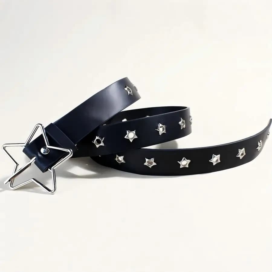 Ceinture décorative à boucle étoile de style punk avec plusieurs trous, petits yeux en forme d'étoil