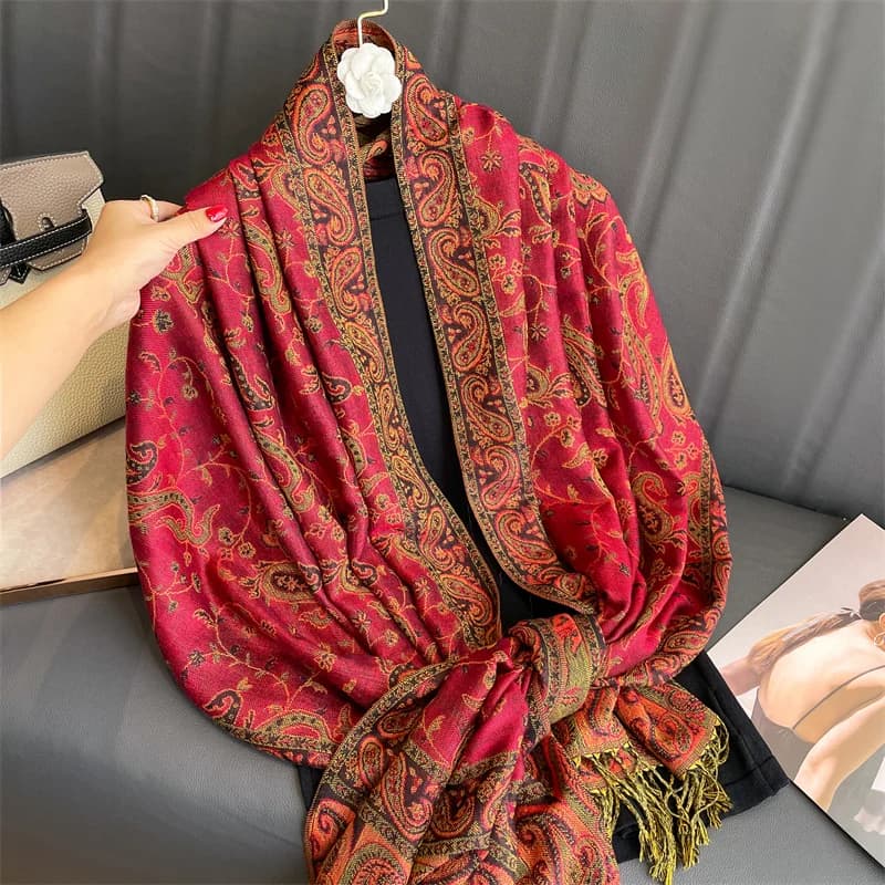 Châle Pashmina en Cachemire pour Femme, Marque de Luxe, Foulards Ronds et Chauds, Design Imprimé, Éc