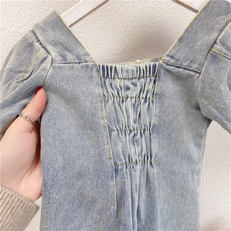 Nouvelle Robe en Jean pour Filles Été 2026 Style Coréen Tendance Manches Courtes Manches Bouffantes 
