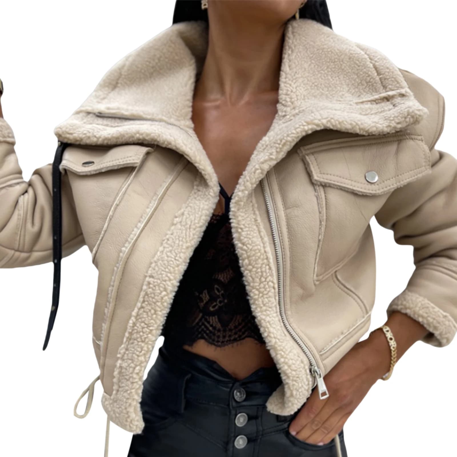Veste à Manches sulfavec Fermeture Éclair pour Femme, Manteau de Rue, Patchwork, Vêtements d'Extérie