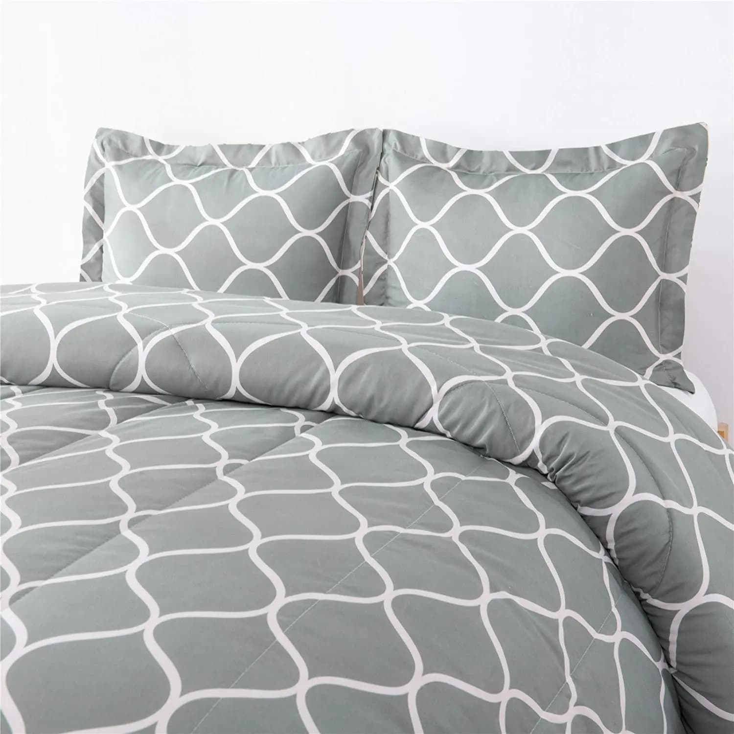 Parure de lit double en polyester gris, géométrique, couette, 2 pièces