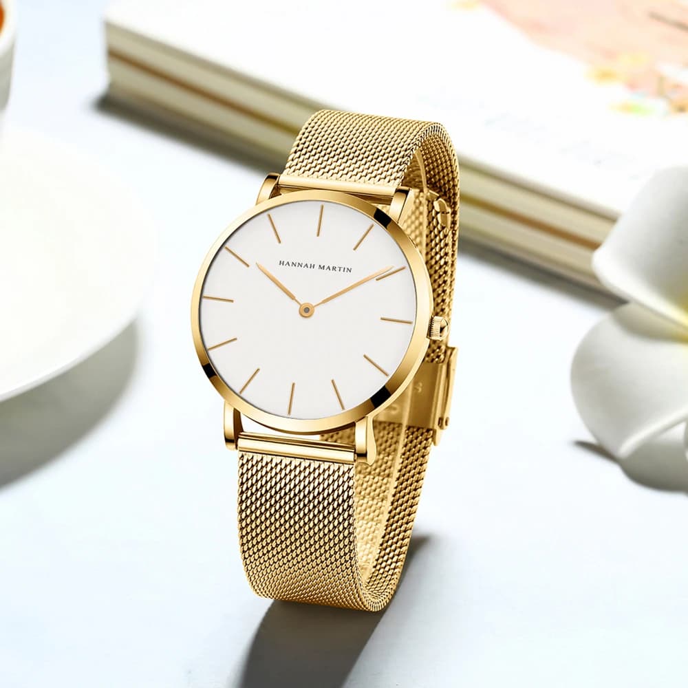 Montre-Bracelet pour femmes, 1 ensemble, mouvement à Quartz japonais, Simple, or Rose, maille en aci