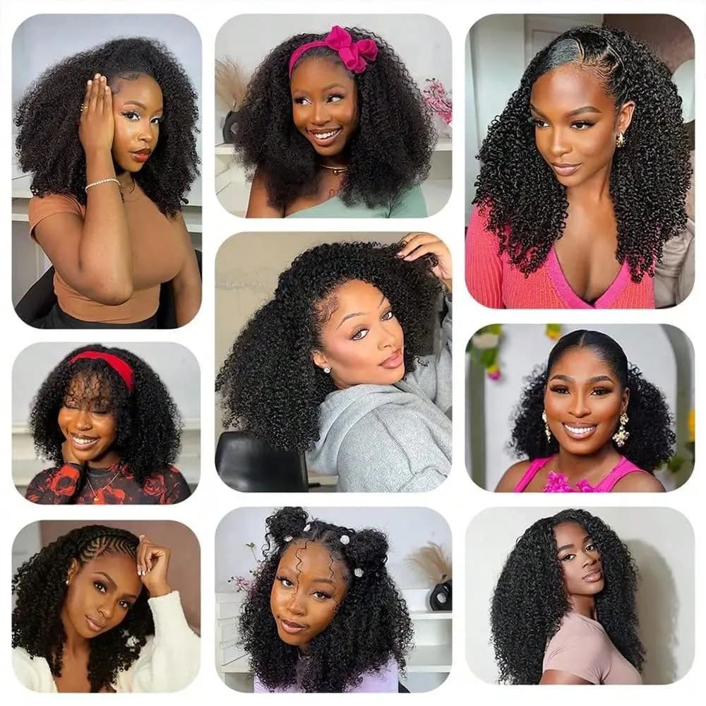 Jerry bouclés demi perruque cheveux humains sans couture crépus bouclés 3 en 1 demi perruque sans co