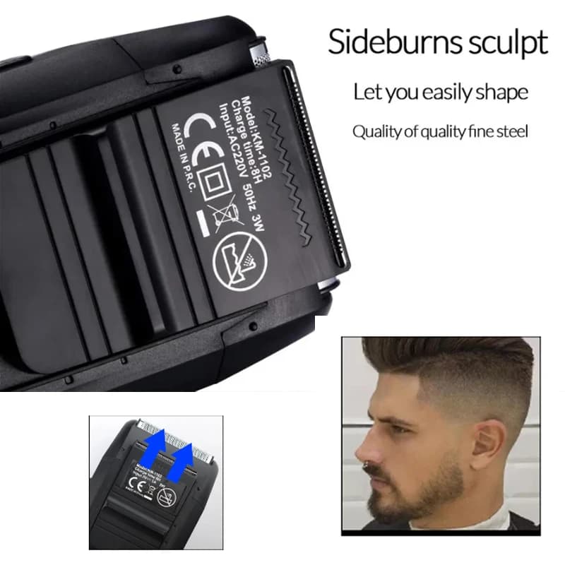 Kemei rasoir sans fil Rechargeable pour hommes double lame alternative barbe rasoir soins du visage 