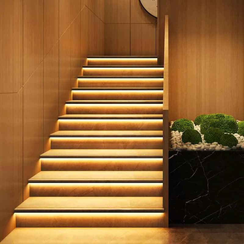 Bande lumineuse LED avec capteur de mouvement PIR pour escaliers, 12V, SMD 5050, blanc/blanc chaud, 