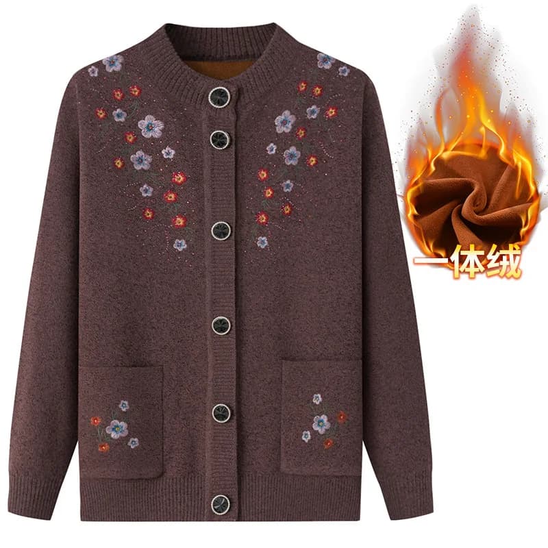 Haut de printemps automne femmes ElmainMother's brodé avec espoir chandails grand-mère hiver Plus Ve