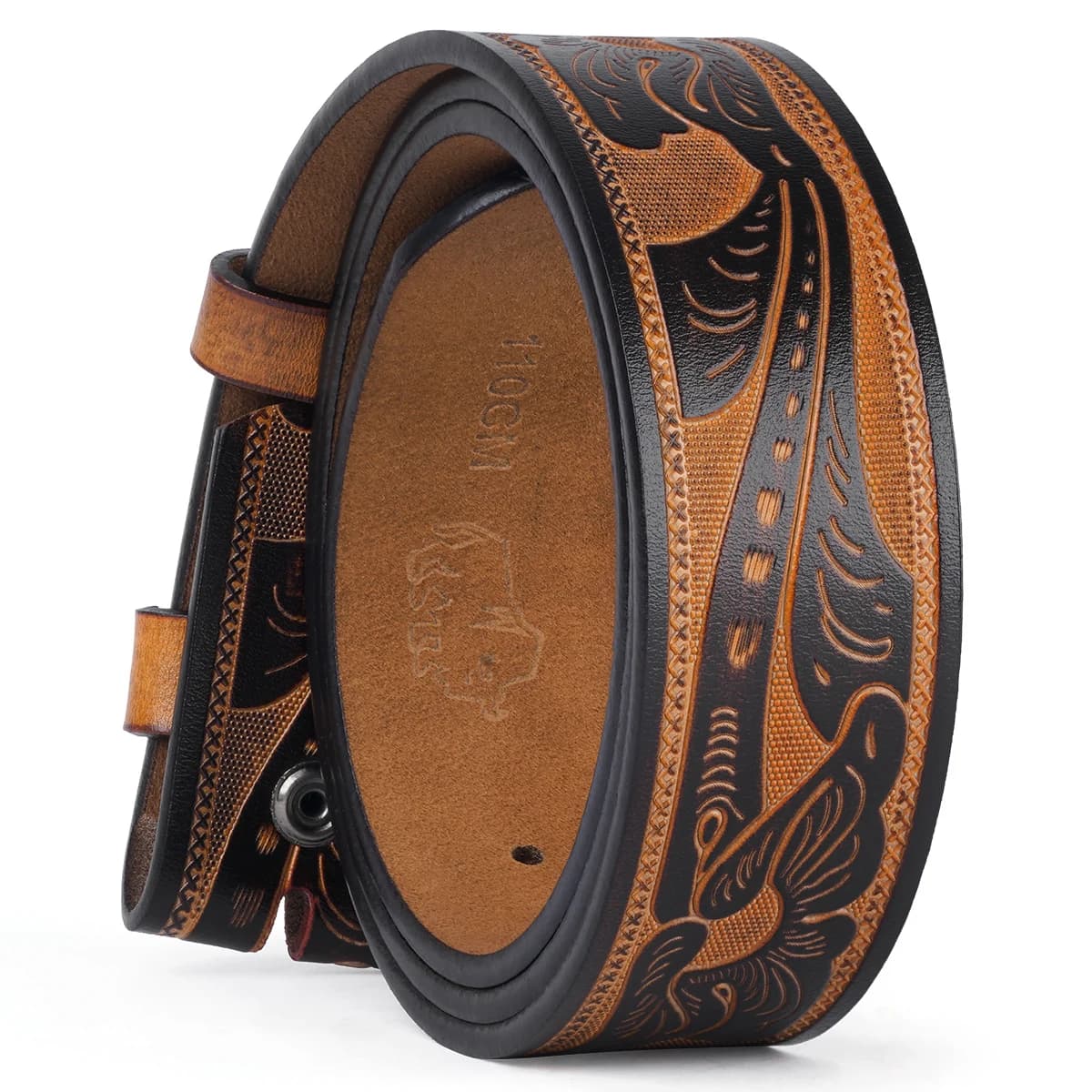 Ceinture Vintage en cuir véritable pour hommes, sans boucle, en cuir de vache gaufré, avec sangle, C