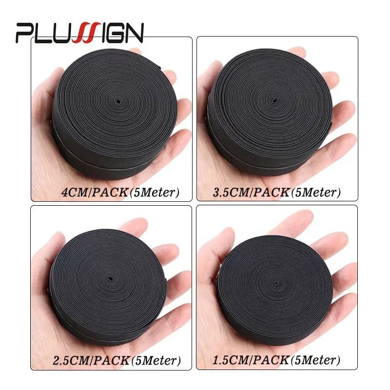 Bande élastique noire pour perruques, 5 mètres de largeur, 1.5-4cm, garniture de ceinture en Spandex
