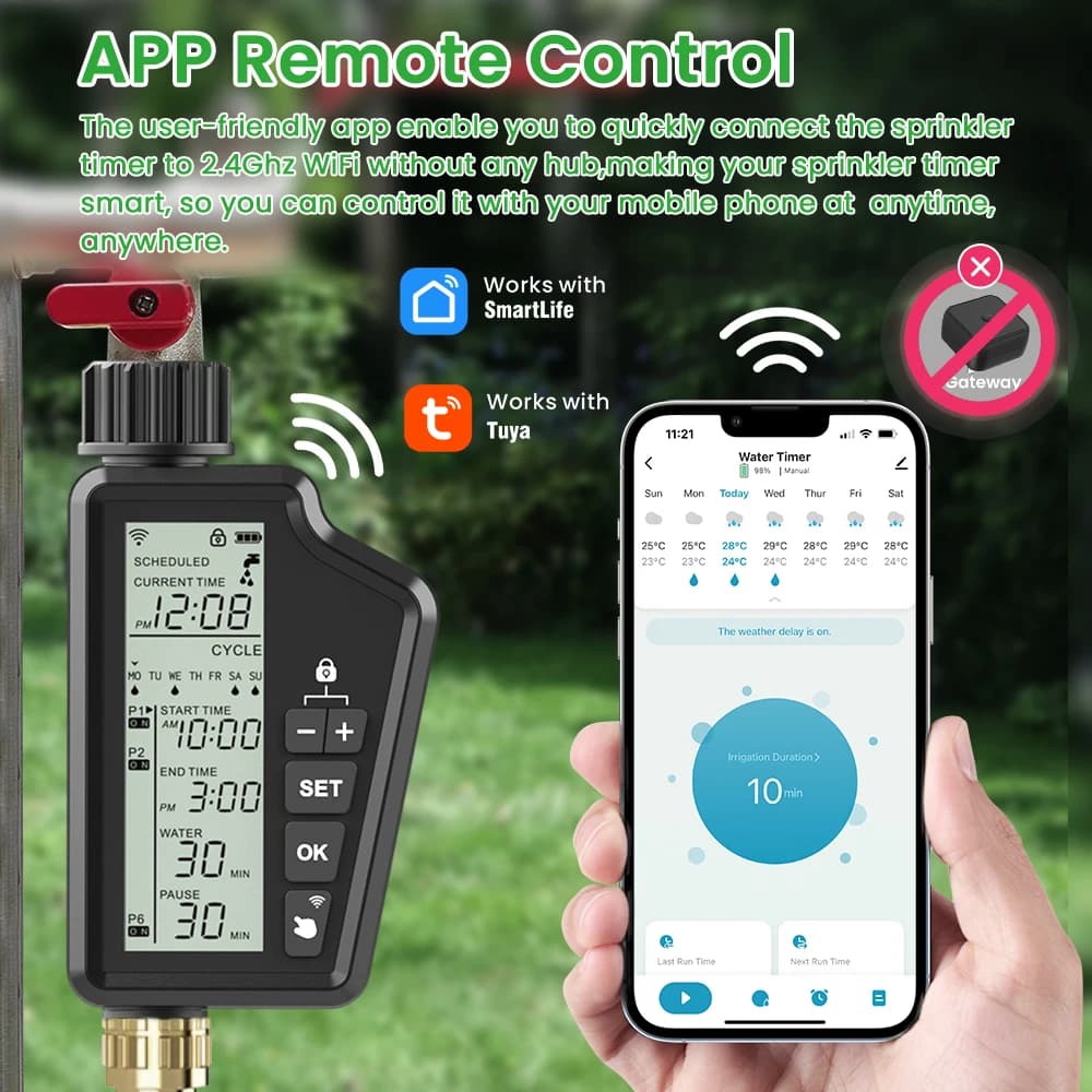 AVATTO Tuya WIFI minuterie d'arrosage de jardin intelligente avec grand écran LCD pour l'irrigation 