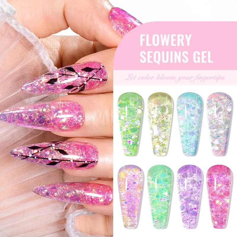Vernis à ongles Gel à paillettes fleuries, couleur scintillante, Semi-Permanant, à tremper, pour man