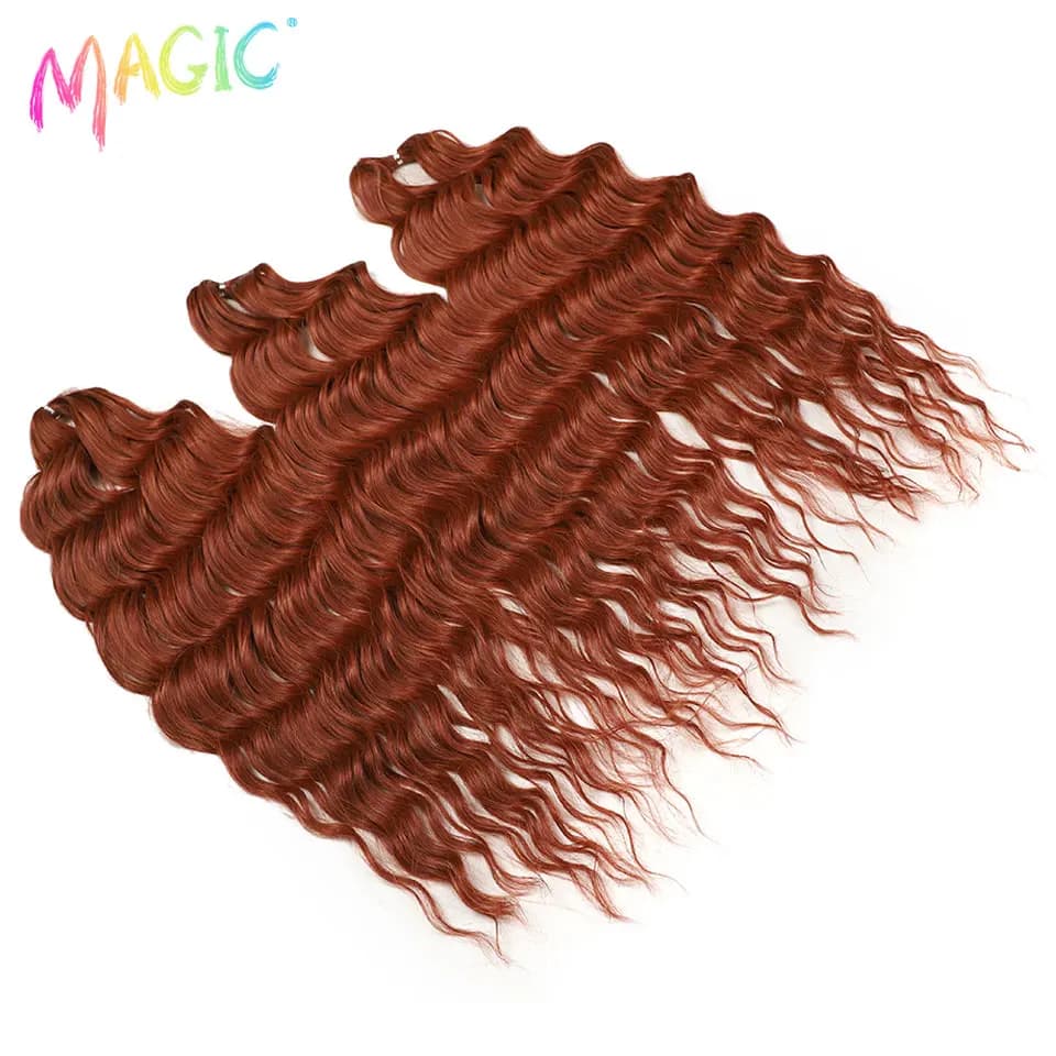 Extensions de cheveux synthétiques ondulés Magic 24 pouces, 3 pièces, rouge cuivre, résistantes à la