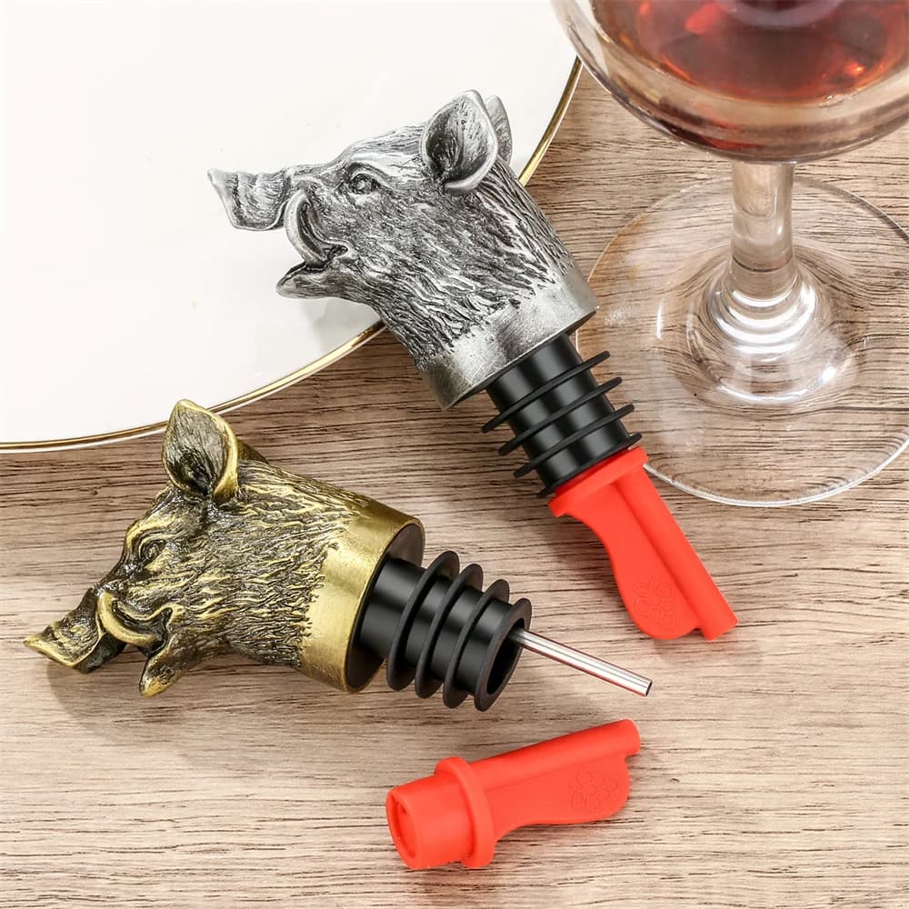 Tête de sanglier 2 en 1, verseur de vin, bouchons de bouteille, Bronze/gris noir, décor en métal, bo