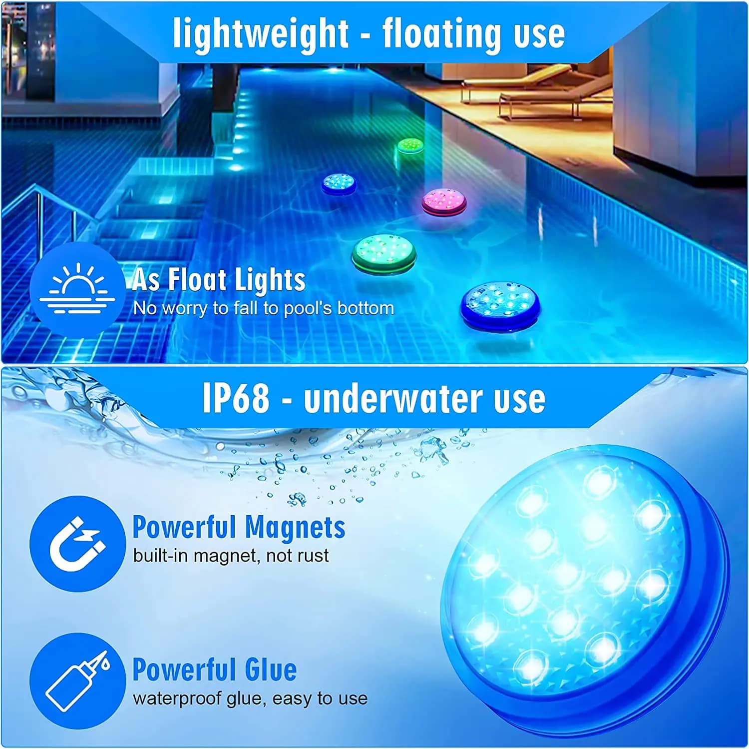 Lumières submersibles sous-marines rechargeables pour piscine, avec télécommande, étanche IP68, lumi