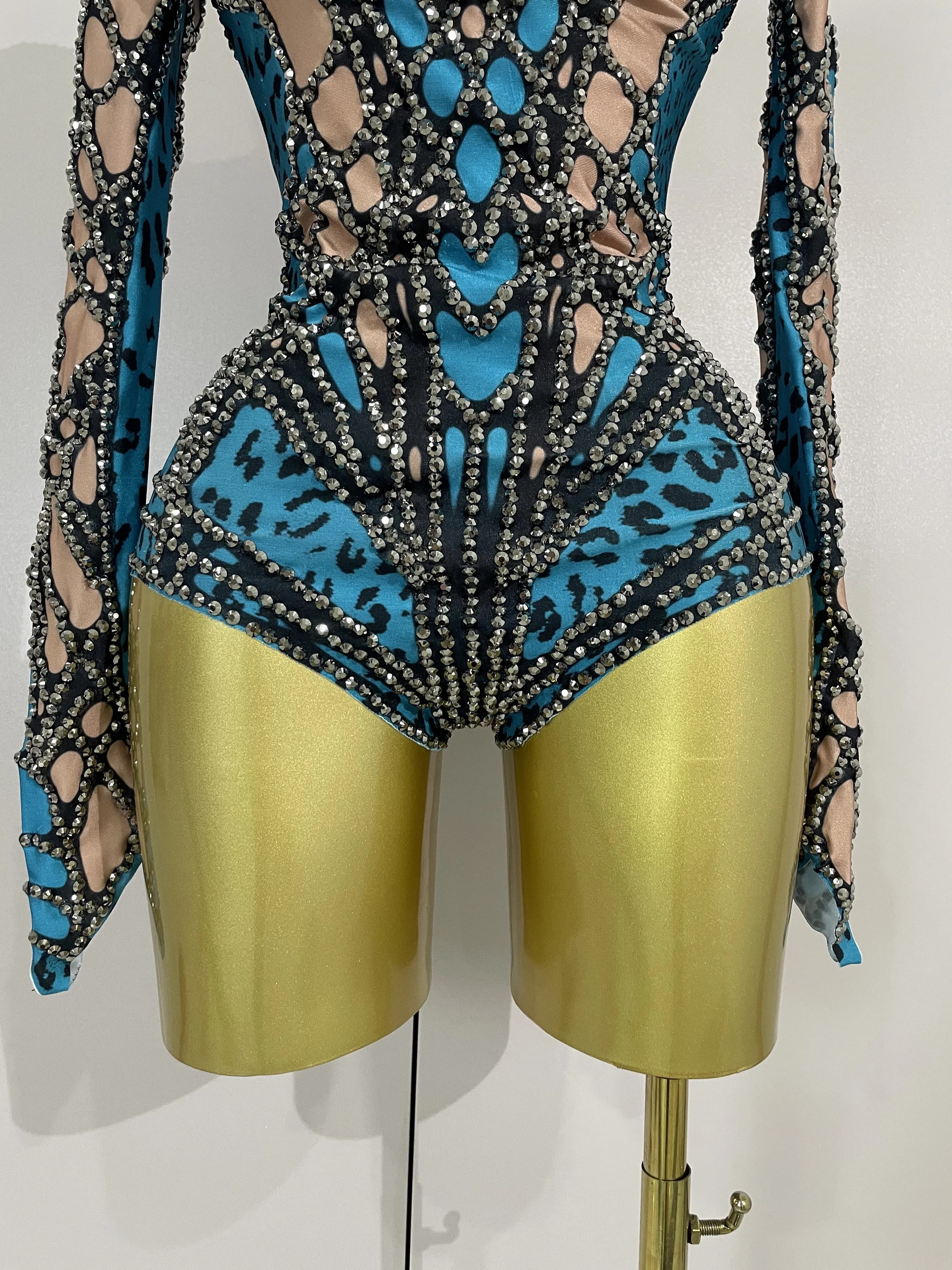 Body extensible à manches longues avec strass scintillants pour femmes, Costume de soirée de luxe po