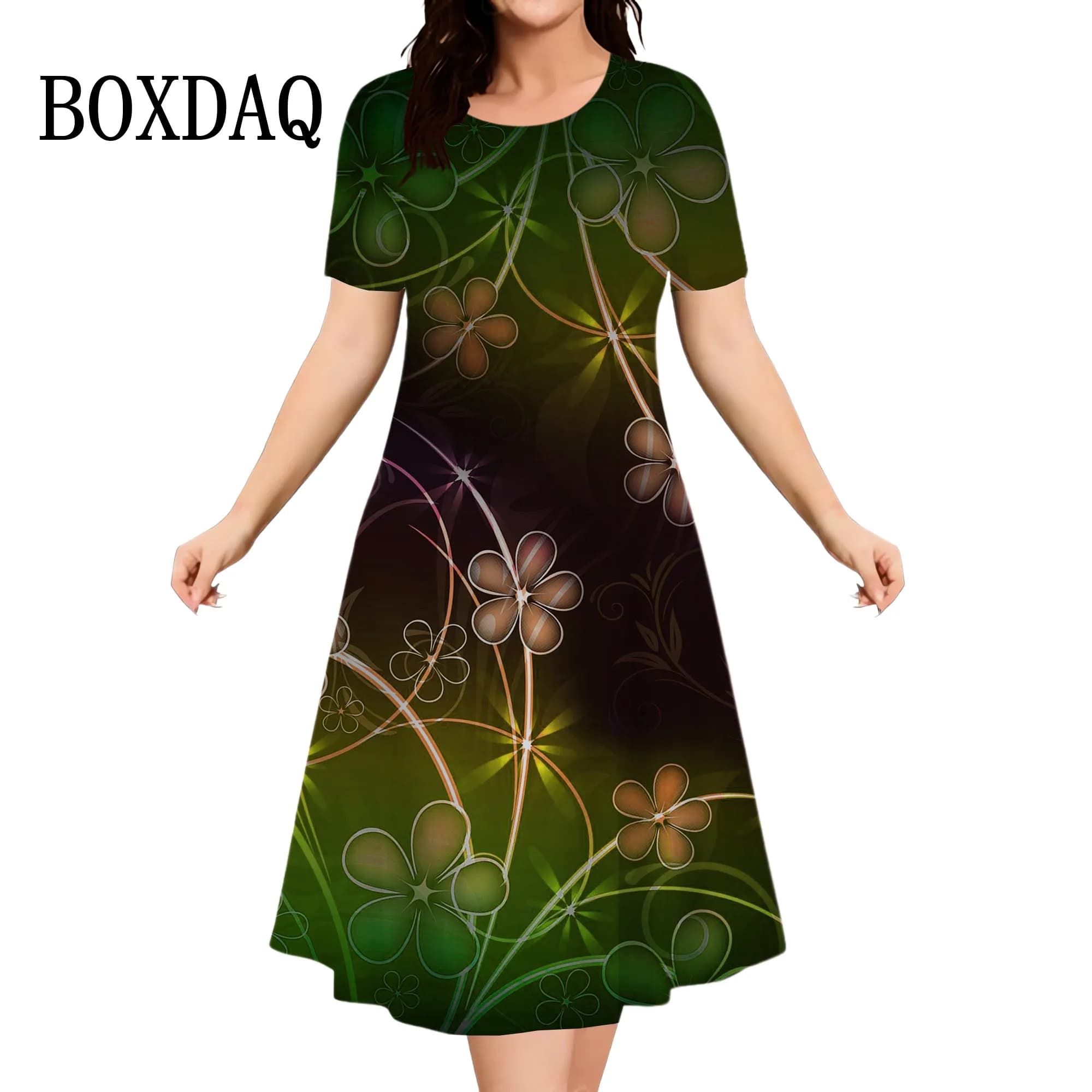 Robe décontractée à manches courtes et col rond pour femmes avec impression 3D, robes élégantes pour