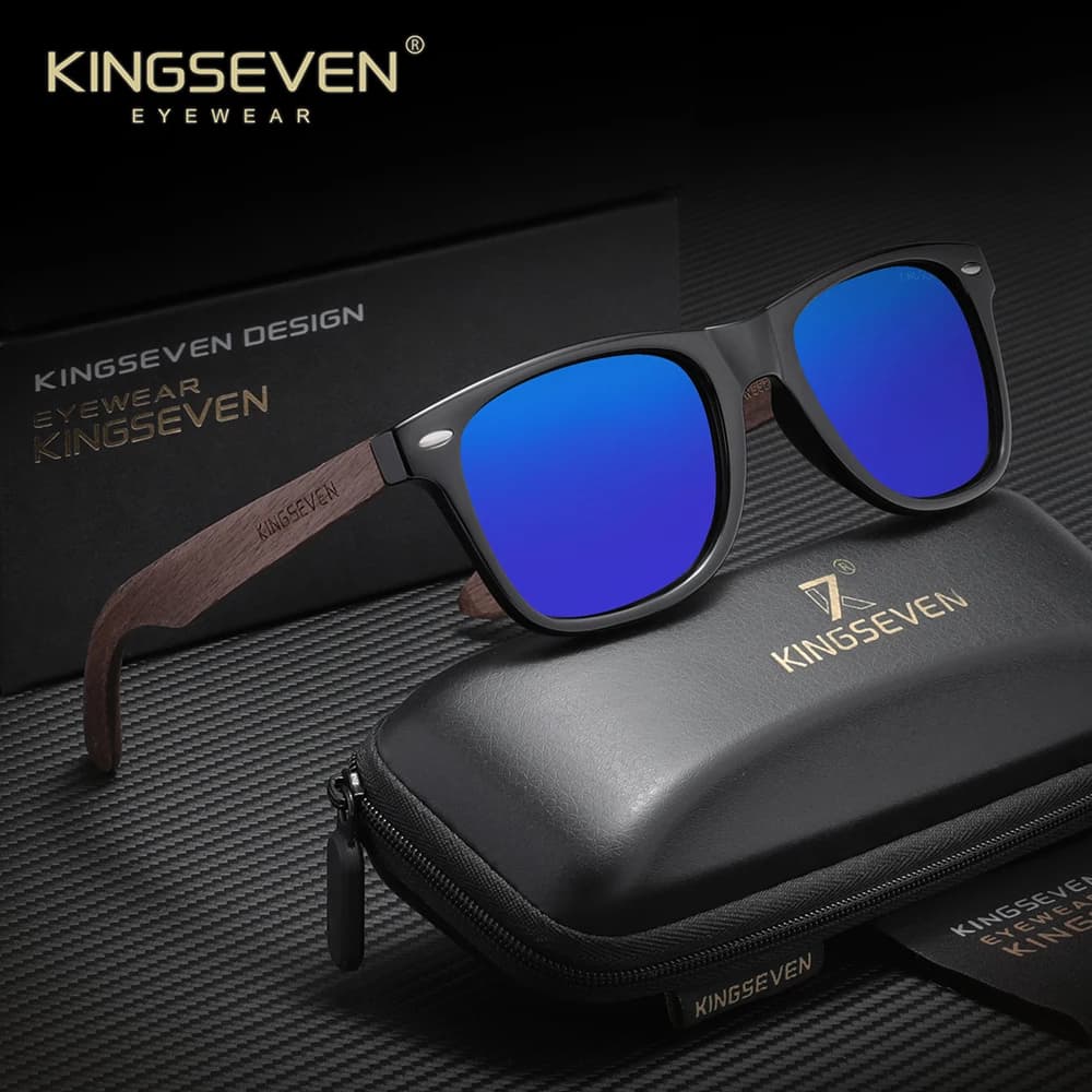 KINGSEVEN – lunettes de soleil en bois de noyer faites à la main, verres polarisés UV400, pour femme
