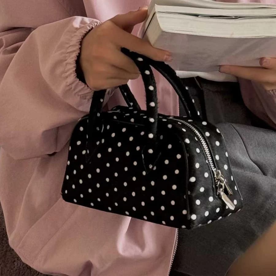 Sacs boston en cuir véritable à pois pour femmes sac à main et bourse de luxe de styliste nouveau à 