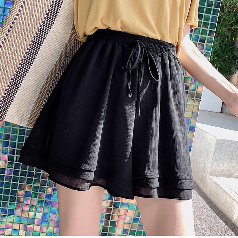 Short en mousseline de soie taille haute pour femme, confortable et élégant, style coréen, doublé, H