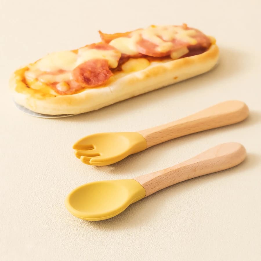 Ensemble d'ustensiles cuillères d'apprentissage pour bébé, 2 pièces, manche en bois de qualité alime