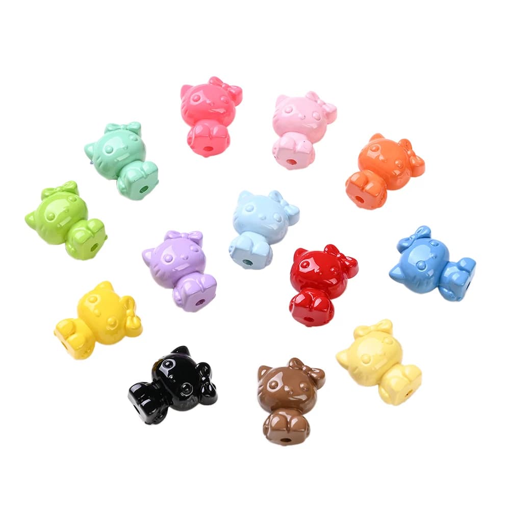 Perles acryliques mélangées au hasard, 50 pièces, perles colorées de chat de dessin animé pour brico