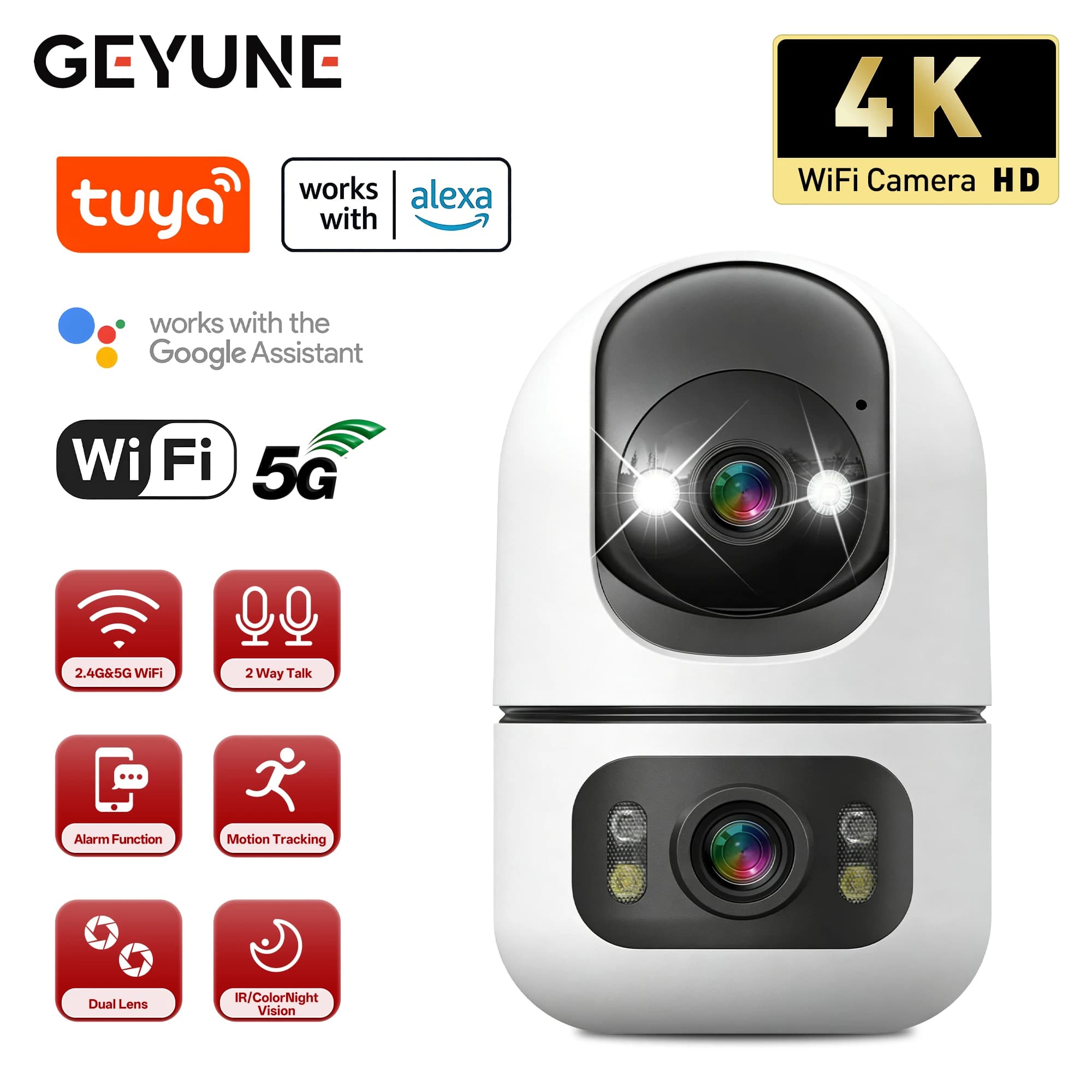 Caméra de surveillance domestique Tuya 5G WiFi à double objectif, 4K 8MP, pour animaux de compagnie,