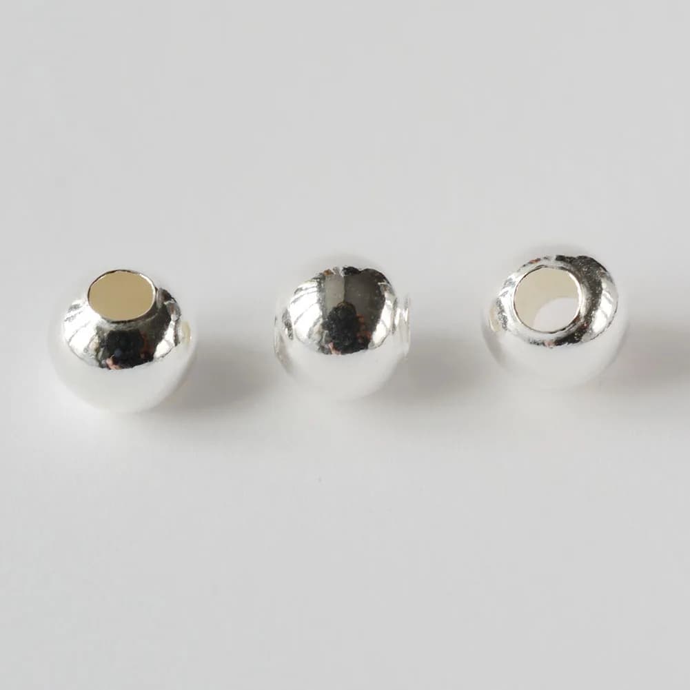 Perles en argent Sterling 925 massif, boule ronde d'espacement sans couture, résultats de bijoux DIY