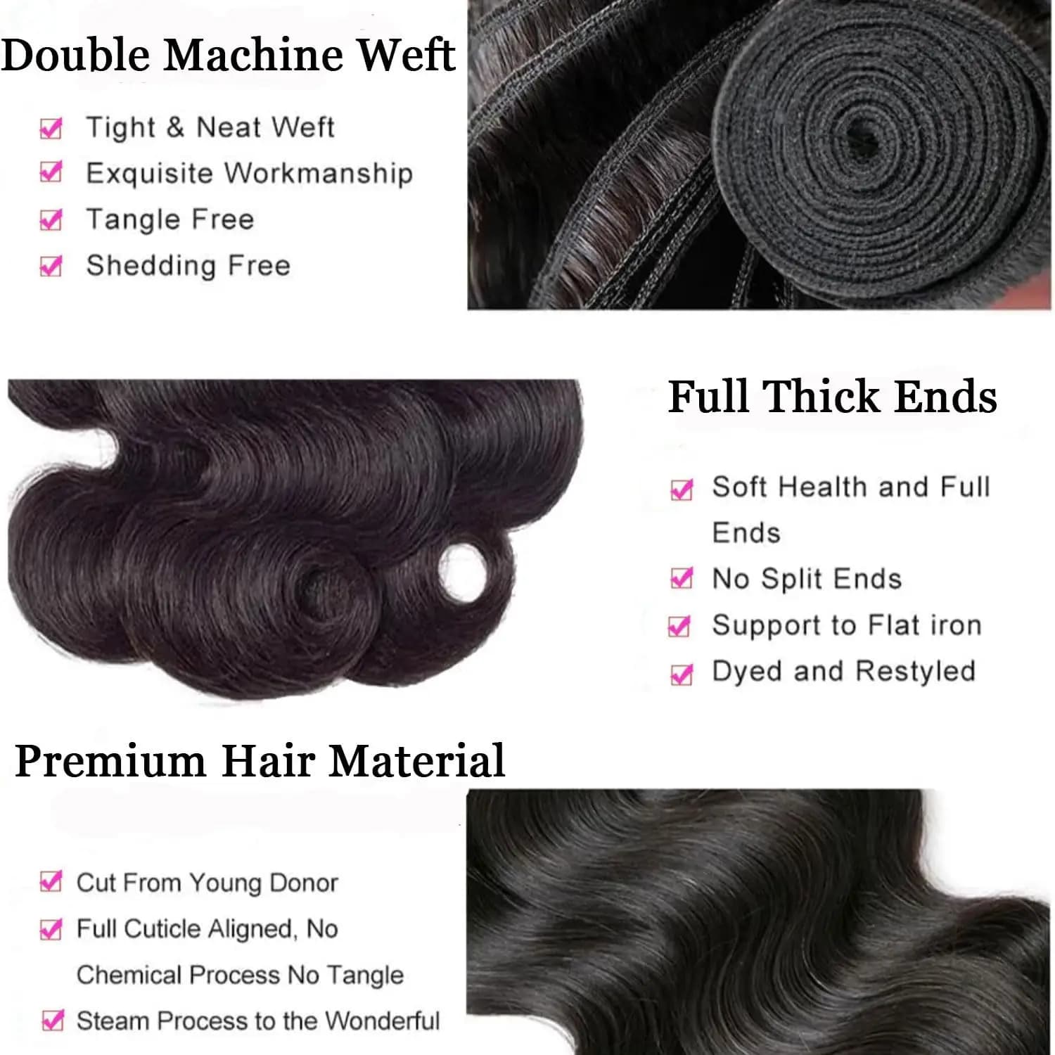Paquets de vague de corps cheveux humains couleur noire naturelle paquet de vague de corps 30 32 34 