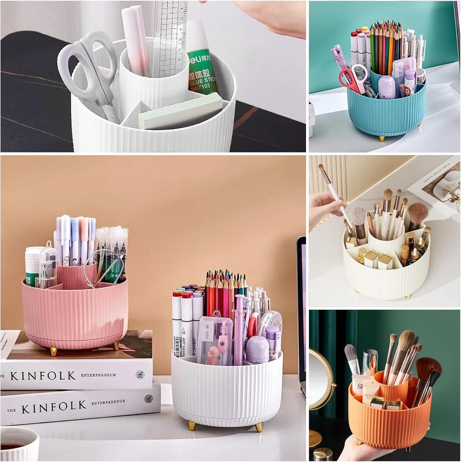 360 °   Boîte de rangement rotative pour outils de maquillage, organisateur de bureau, porte-pinceau