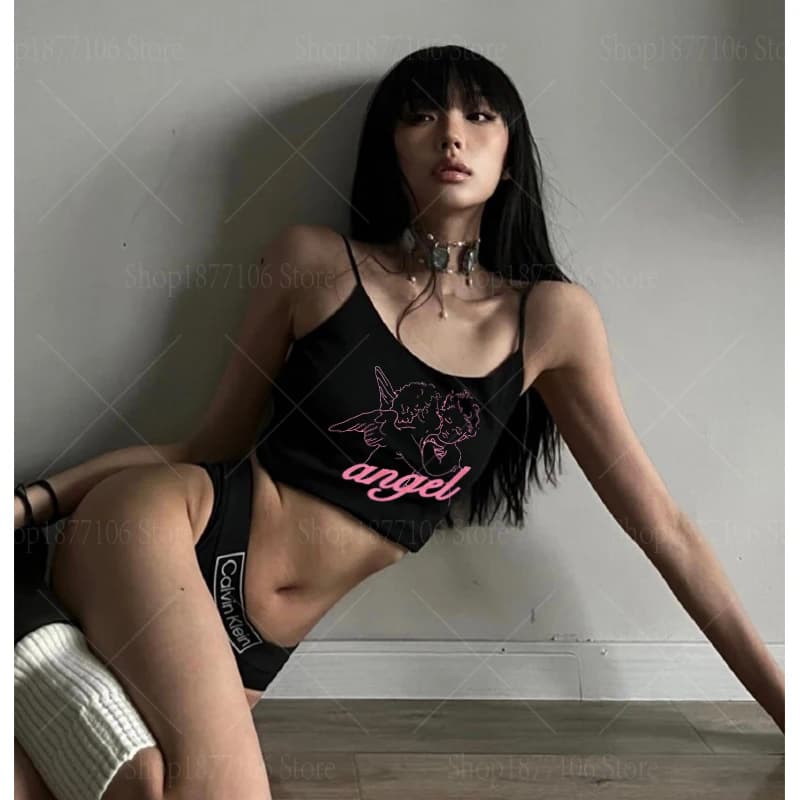 Camisole gothique grunge pour femme, haut court esthétique, corset vintage, haut précieux, t-shirt b