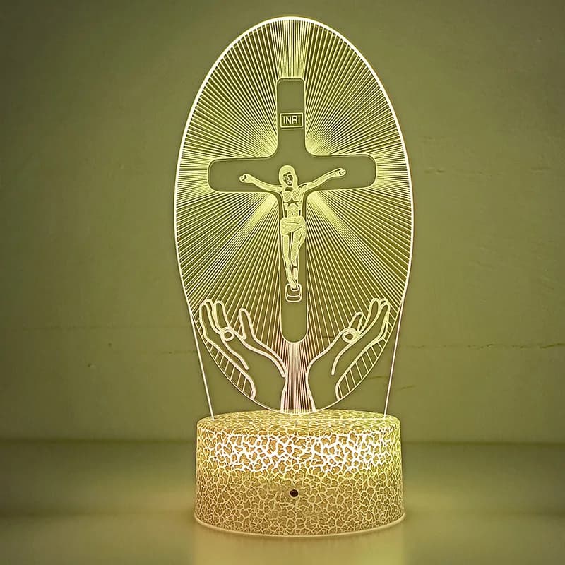 Jésus croix 3D LED veilleuse pour amis noël pâques chambre décor cadeaux Crucifix Illusion d'optique