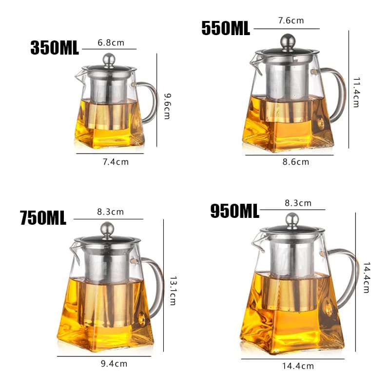 Théière en verre résistant à la chaleur avec infuseur à thé en acier inoxydable, filtre, bouilloire 