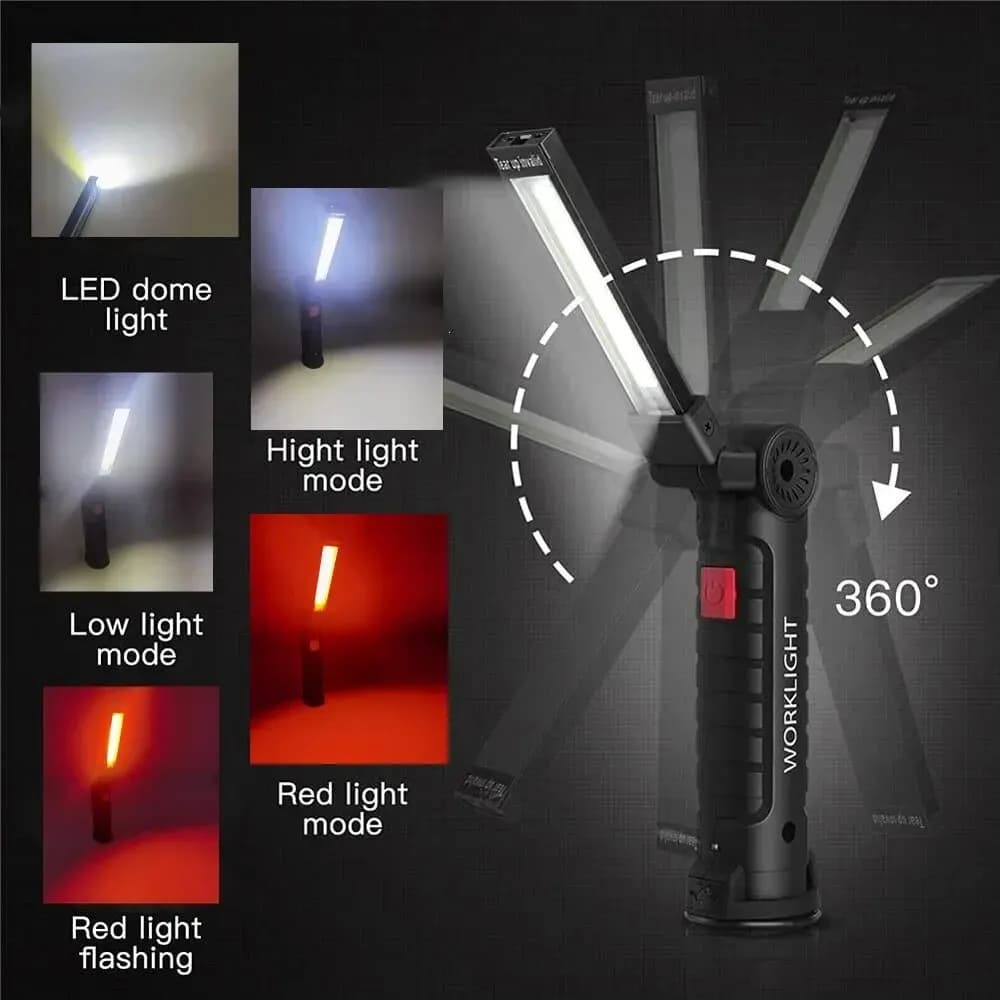 Lampe de poche LED Rechargeable, lampe de travail, crochet suspendu magnétique avec batterie intégré