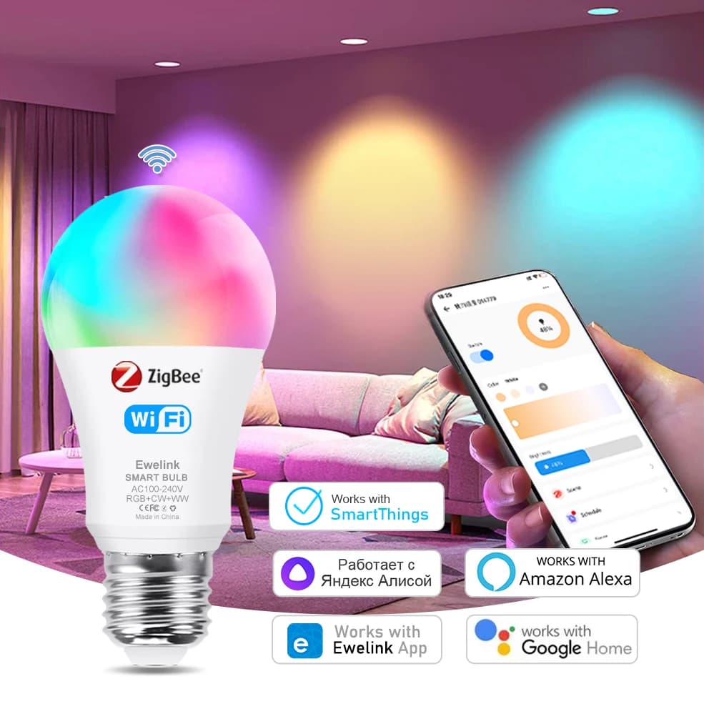 Ewelink WiFi Zigbee ampoule intelligente E27 lampe à LED RGB + WW + CW 18W 15W ampoule fonctionne av