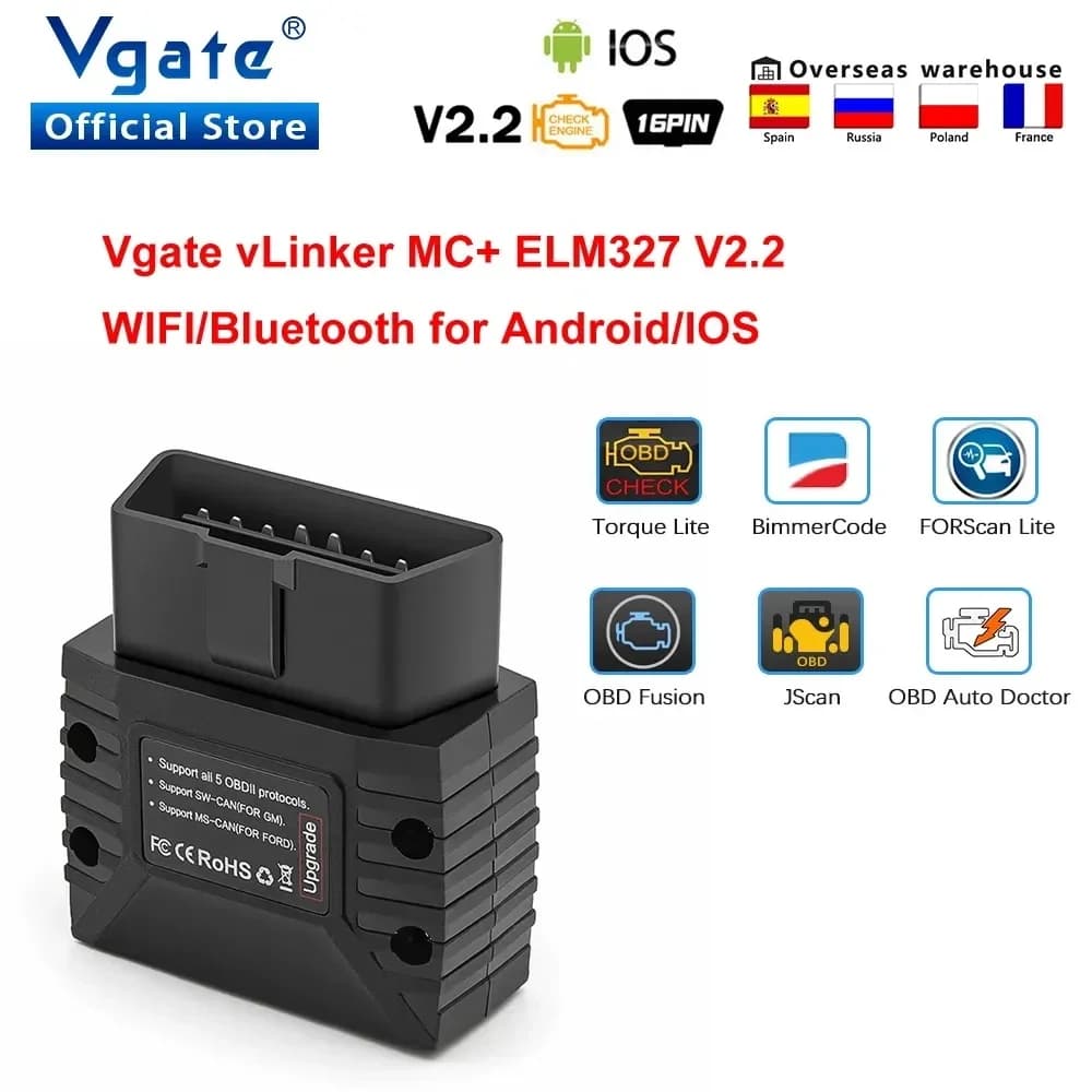 Vgate-Outil de diagnostic automatique de voiture, vLinker MC +, ELM327, V2.2, Bluetooth 4.0, WiFi, O