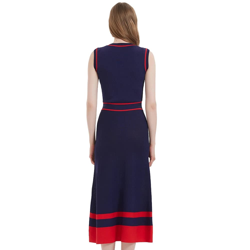 CHCH – robe longue tricotée sans manches pour femmes, tenue d'affaires Simple, bleu marine, nouvelle