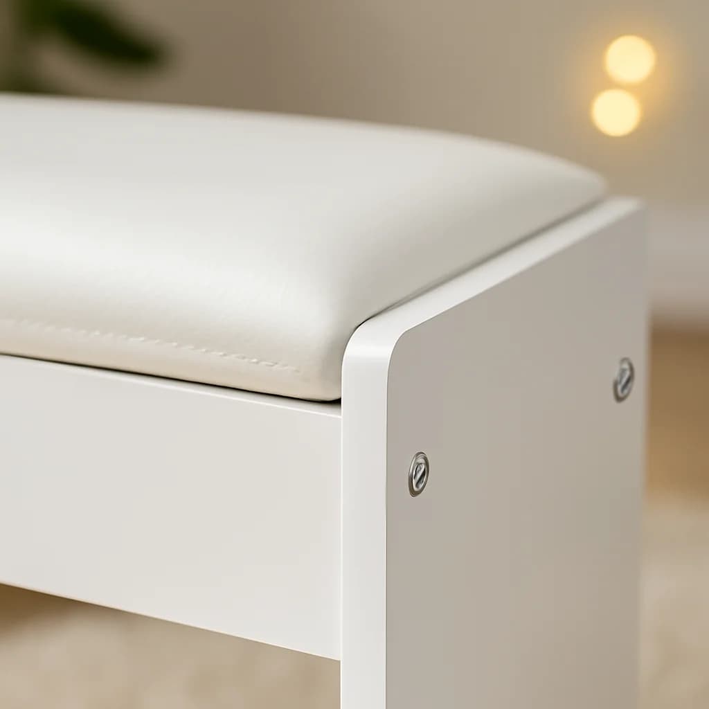 Tabouret de coiffeuse blanc minimaliste avec coussin doux