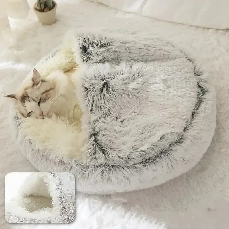 Coussin rond semi-fermé pour animaux de compagnie, sacs de couchage, long, doux, en peluche, 2 en 1,