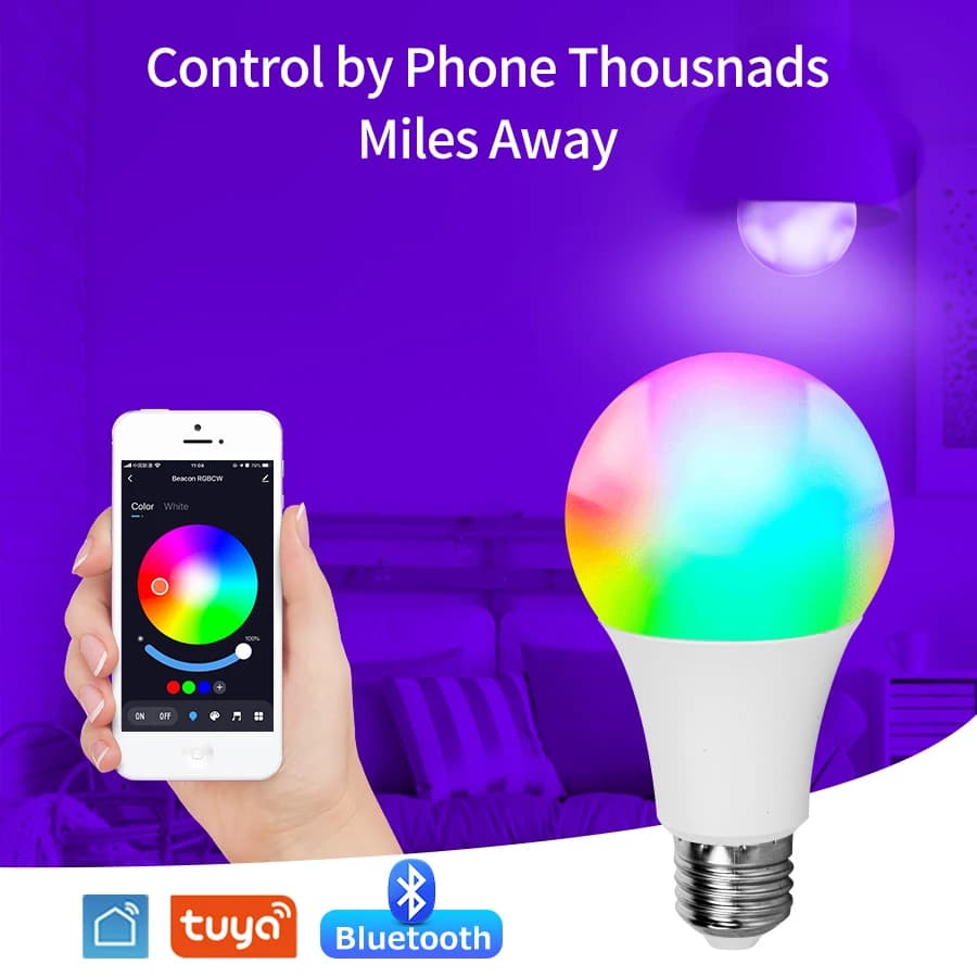 Tuya Smart Led Ampoule E27 220V Smart Light Dimable Bluetooth RGB Lampe APP Contrôle pour Chambre Dé