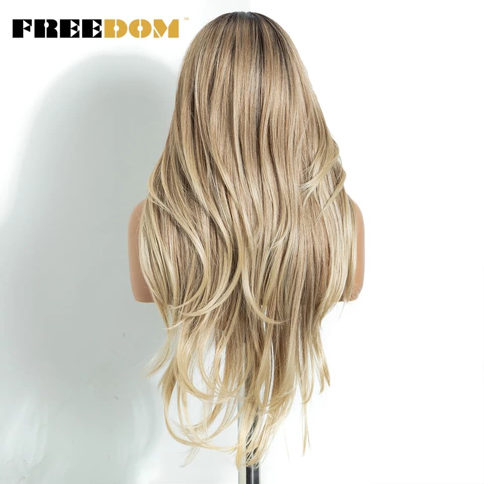FREEDOM – perruque Lace Front Wig synthétique lisse avec frange, 26 pouces, perruque de Cosplay ombr