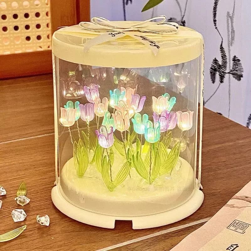 Bricolage tulipe lampe Simulation fleur mer gâteau boîte chambre dormir Table lampe à la main artisa